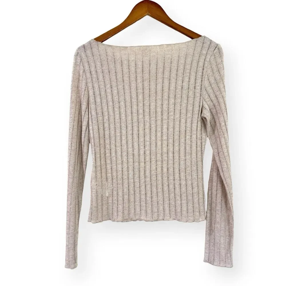 Anthropologie Pilcro Perfect Layering Tee S Beige Metallic Ribbed Knit Sparkle - Picture 9 of 10